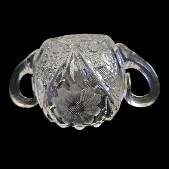 VTG ABP American Brilliant Cut Glass Sugar Bowl – Daisy Pattern, Double Handle - Picture 2 of 4